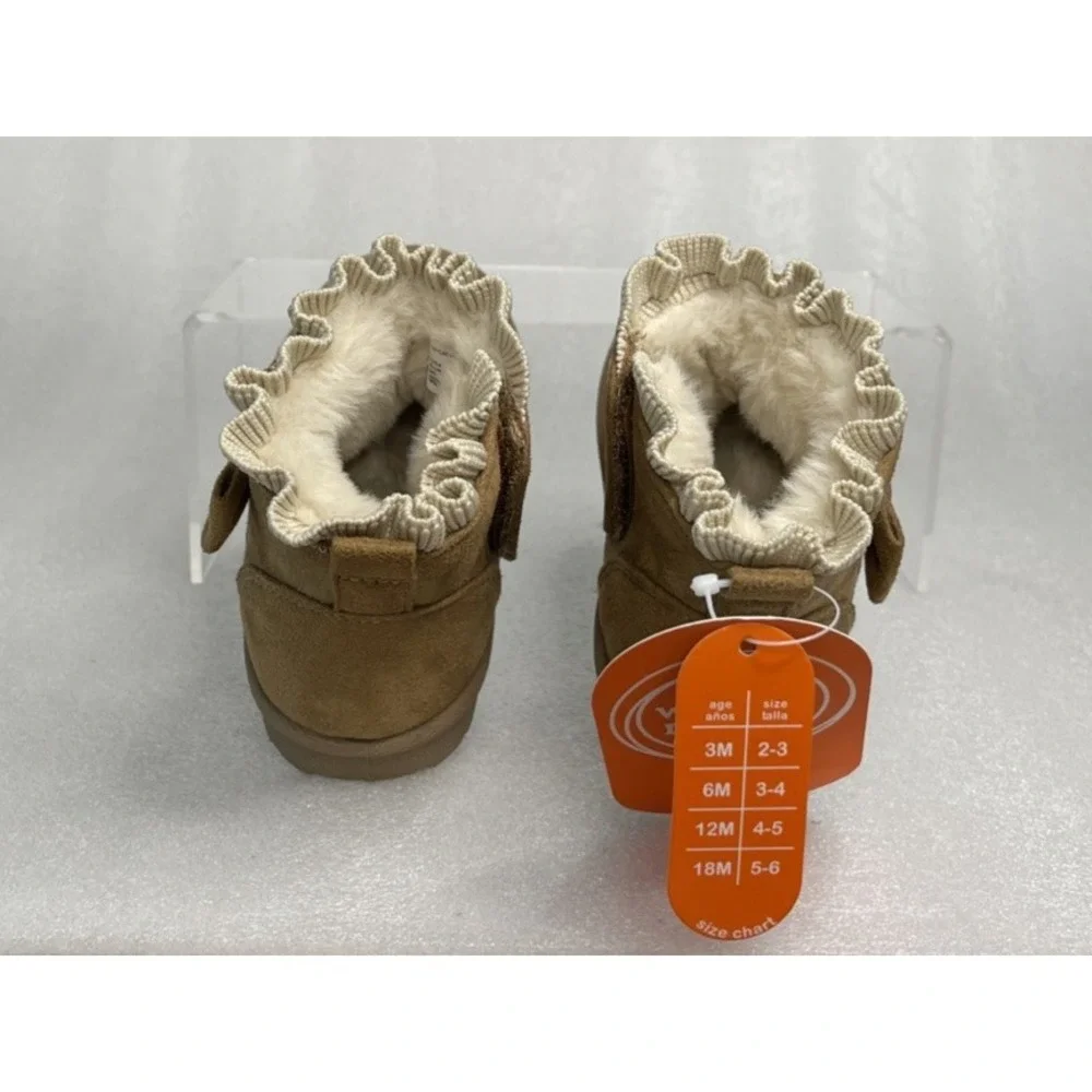 Wonder Nation Faux Suede Fur Brown Bow Shearling Boots Toddler Girls‎ Size 6 NEW